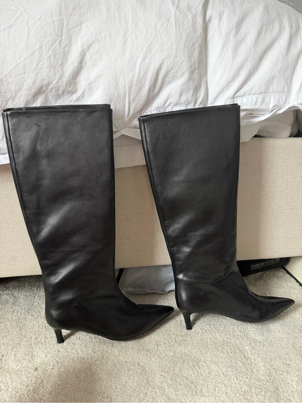 Free People Black Pointed-Toe Knee-High Leather Boots